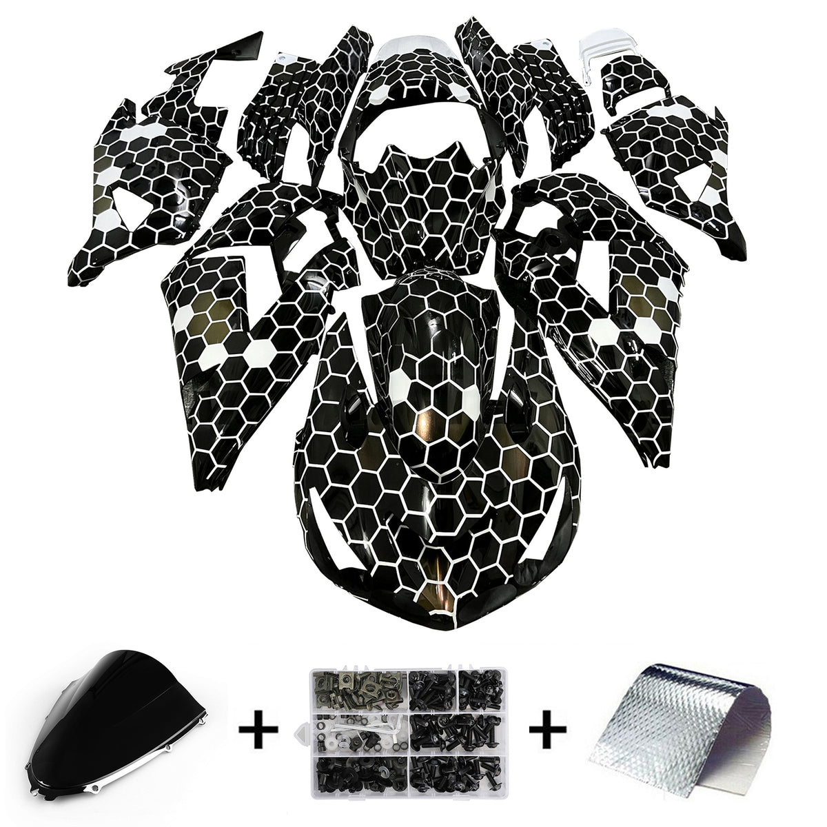Amotopart 2006-2011 Kawasaki ZX14R ZZR1400 Black White Gold Fairing Kit