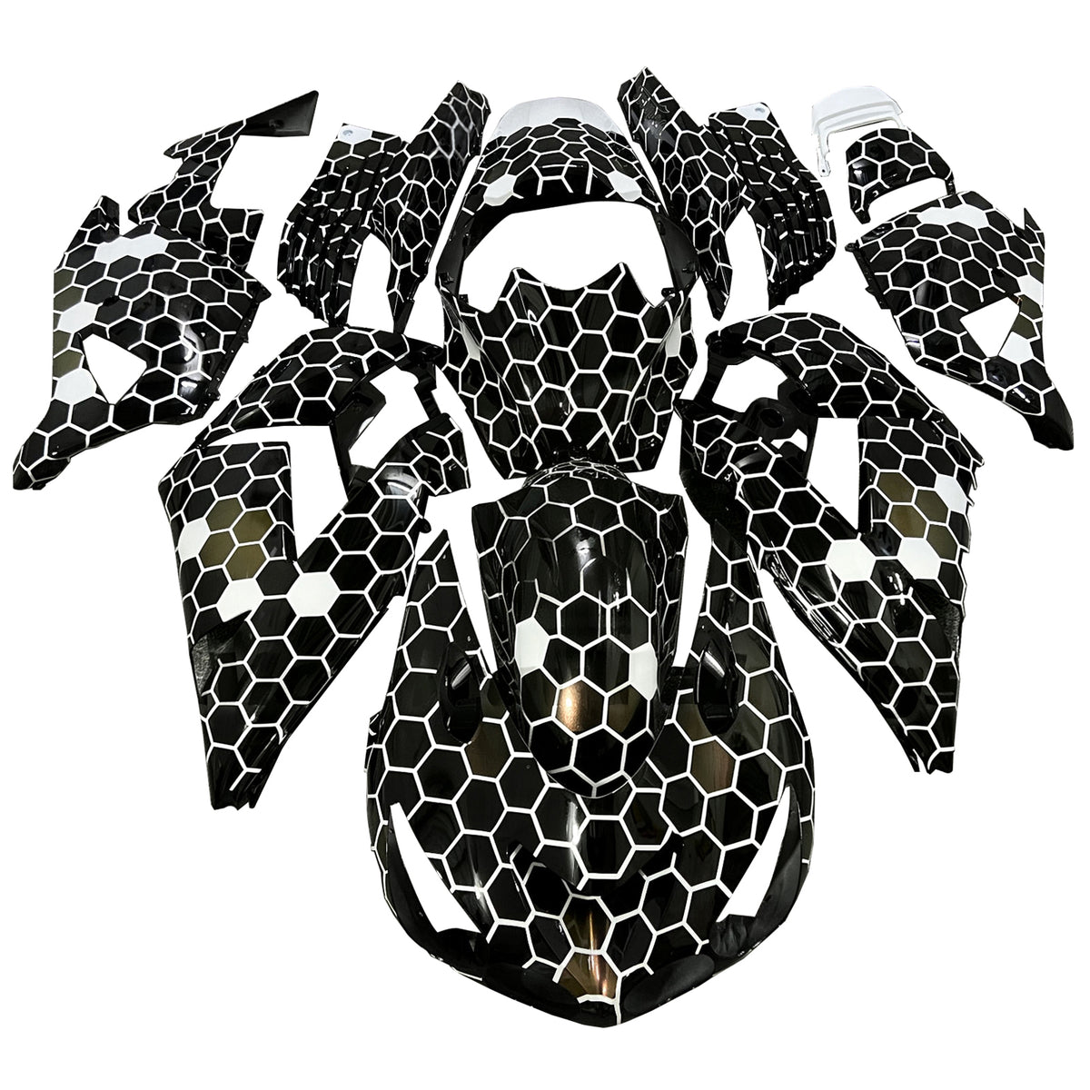 Amotopart 2006-2011 Kawasaki ZX14R ZZR1400 Black White Gold Fairing Kit