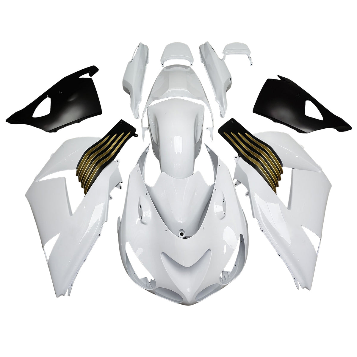 Amotopart 2006-2011 Kawasaki ZX14R ZZR1400 White Black Gold Fairing Kit