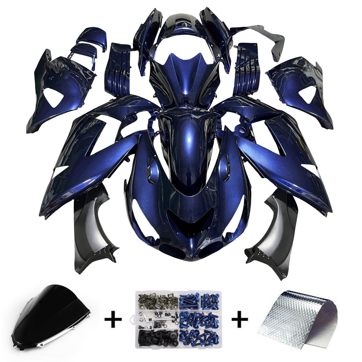 Amotopart 2006-2011 Kawasaki ZX14R ZZR1400 blauwzwarte kuipset
