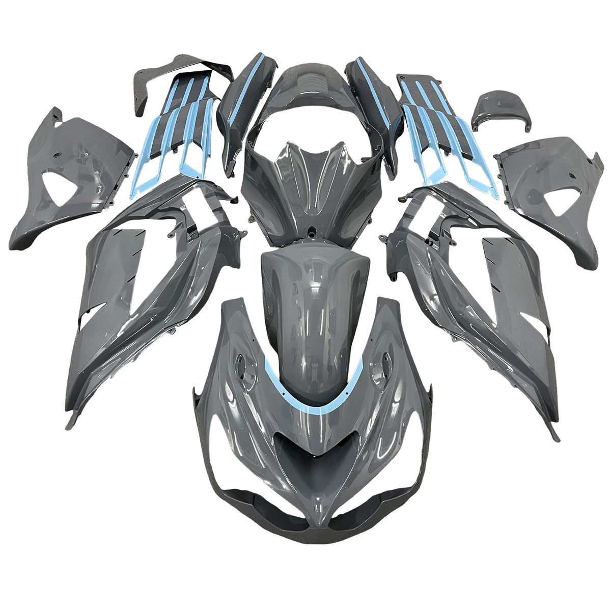 Amotopart 2012-2025 Kawasaki ZX14R ZZR1400 Gray Blue Black Fairing Kit