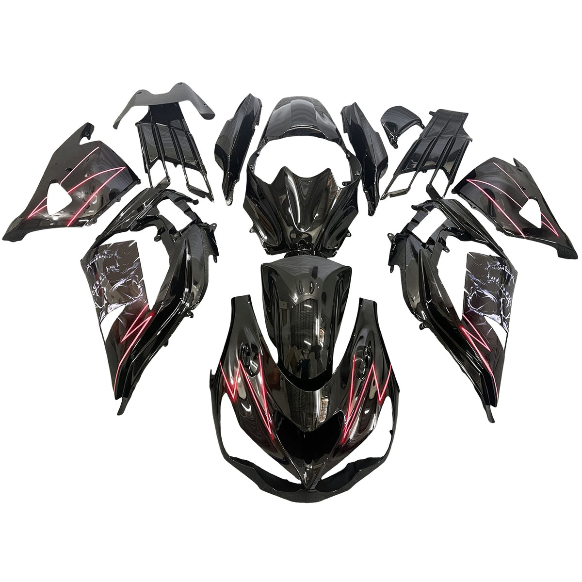 Amotopart 2012-2025 Kawasaki ZX14R ZZR1400 zwart rode kuipset