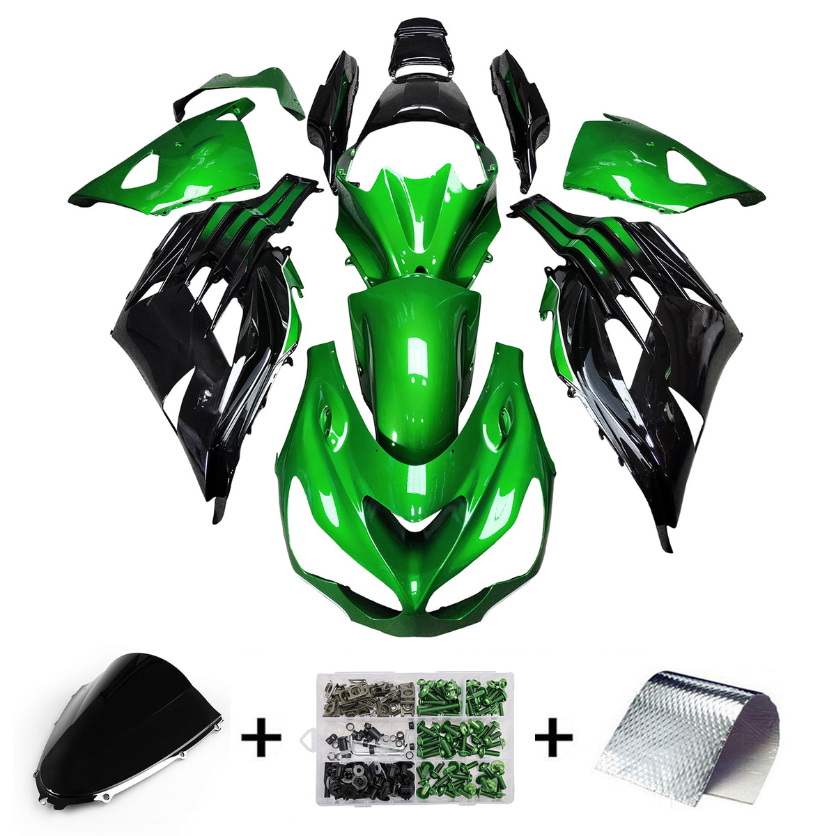 Amotopart 2012-2025 Kawasaki ZX14R ZZR1400 Green Black Fairing Kit
