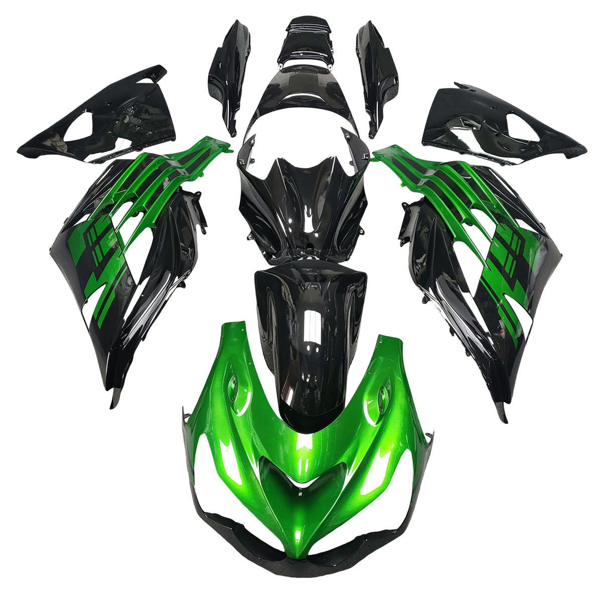Amotopart 2012-2025 Kawasaki ZX14R ZZR1400 Black Green Fairing Kit