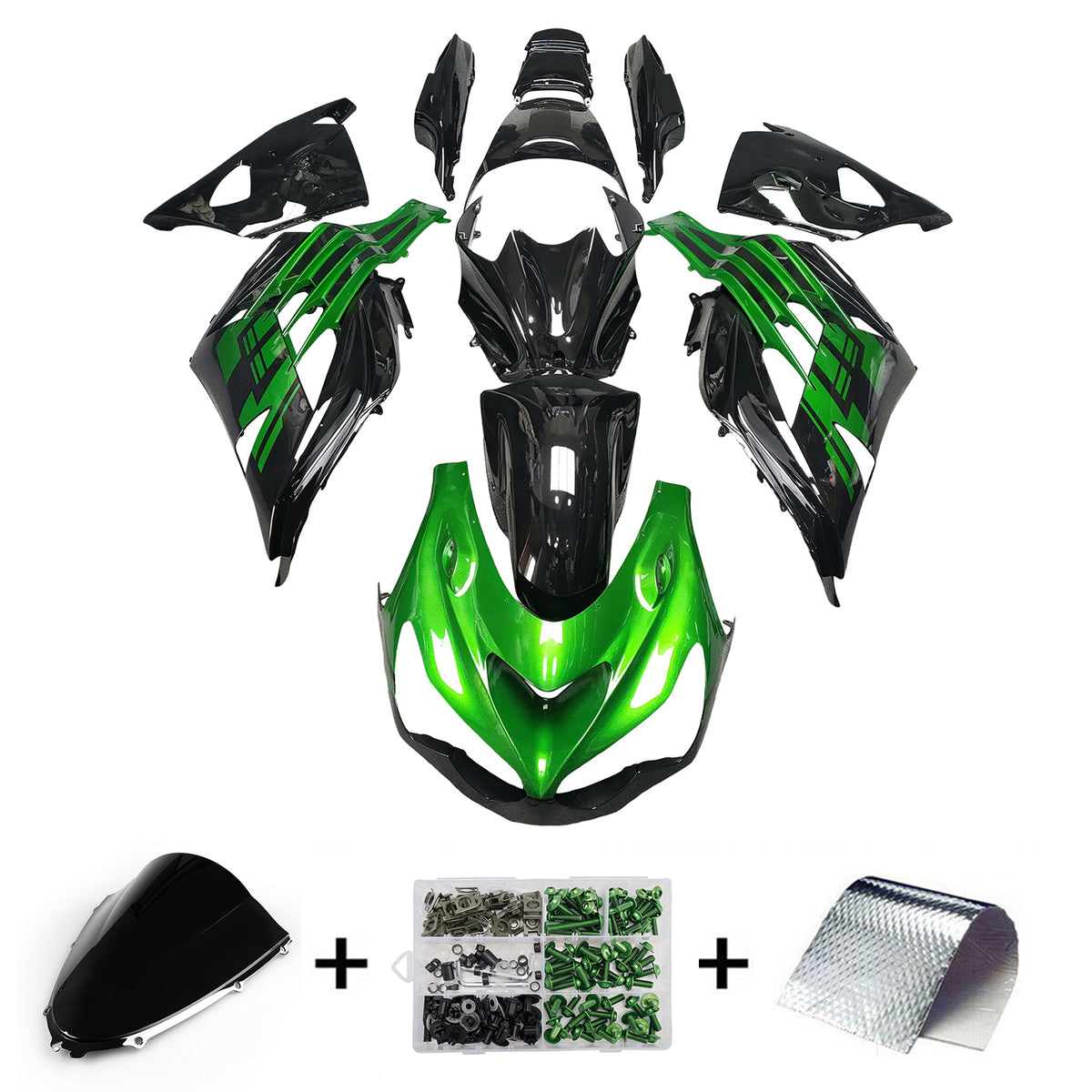 Amotopart 2012-2025 Kawasaki ZX14R ZZR1400 Black Green Fairing Kit