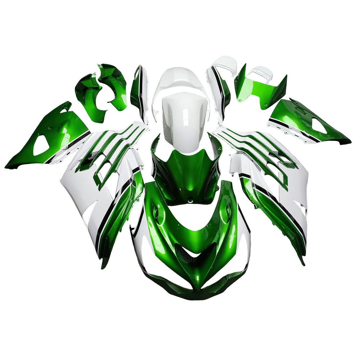 Amotopart 2012-2025 Kawasaki ZX14R ZZR1400 White Green Fairing Kit