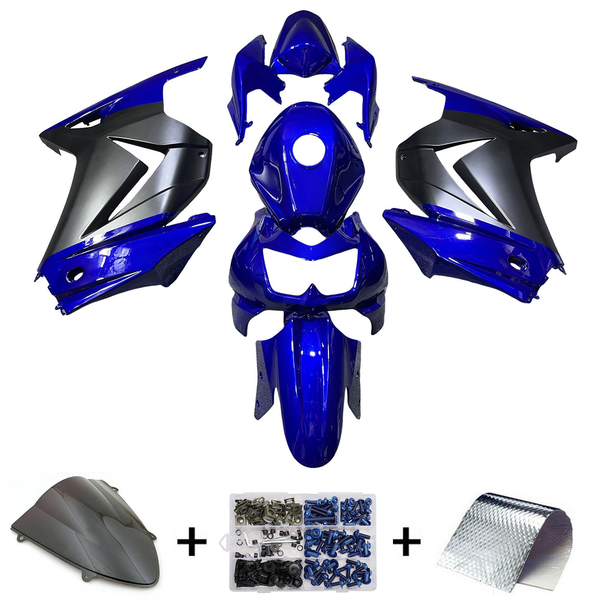 Amotopart 2008-2012 Kawasaki EX250 Ninja250R Blue Black Fairing Kit