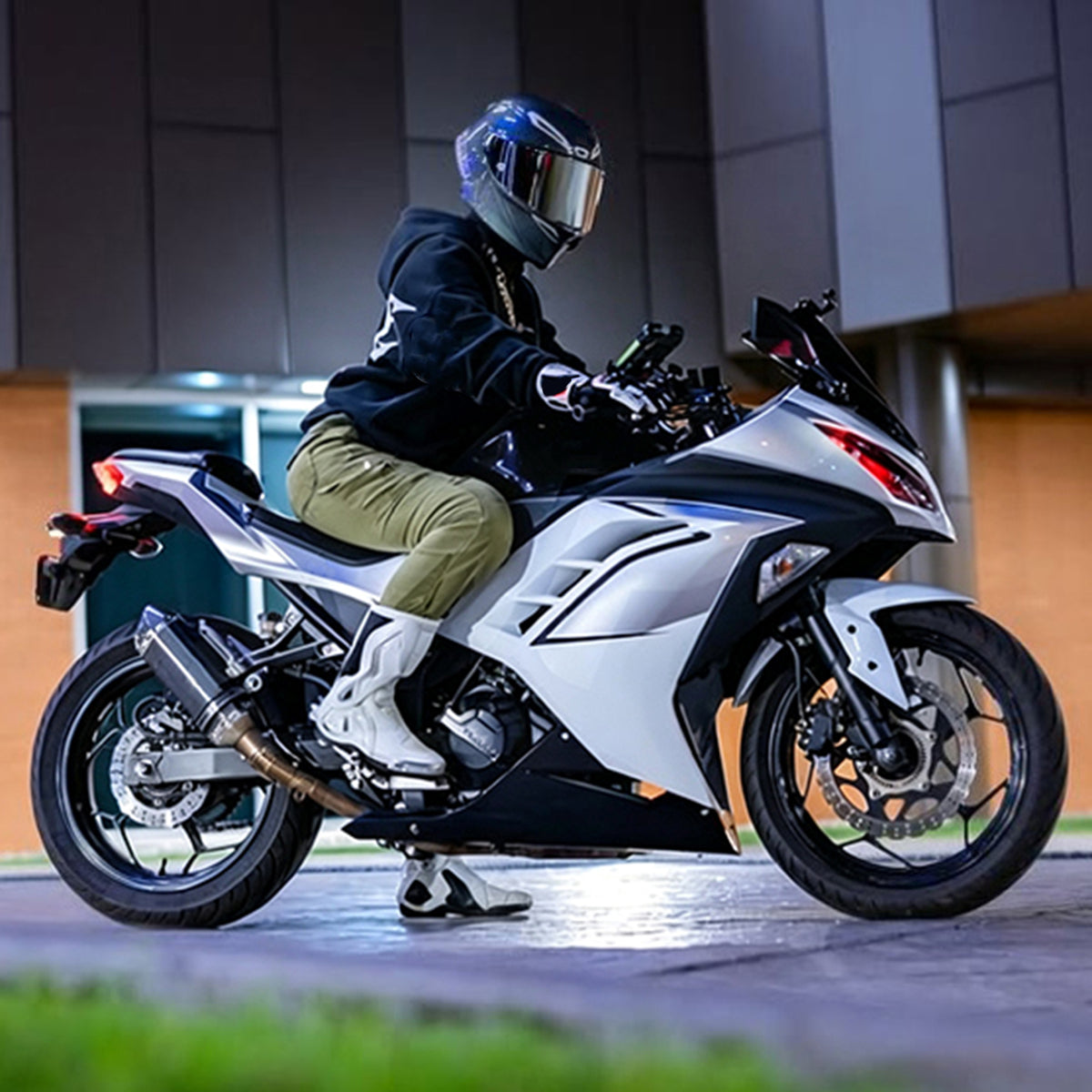 Amotopart 2013–2024 Kawasaki EX300 Ninja 300 Weiß Silber Schwarz Verkleidungsset