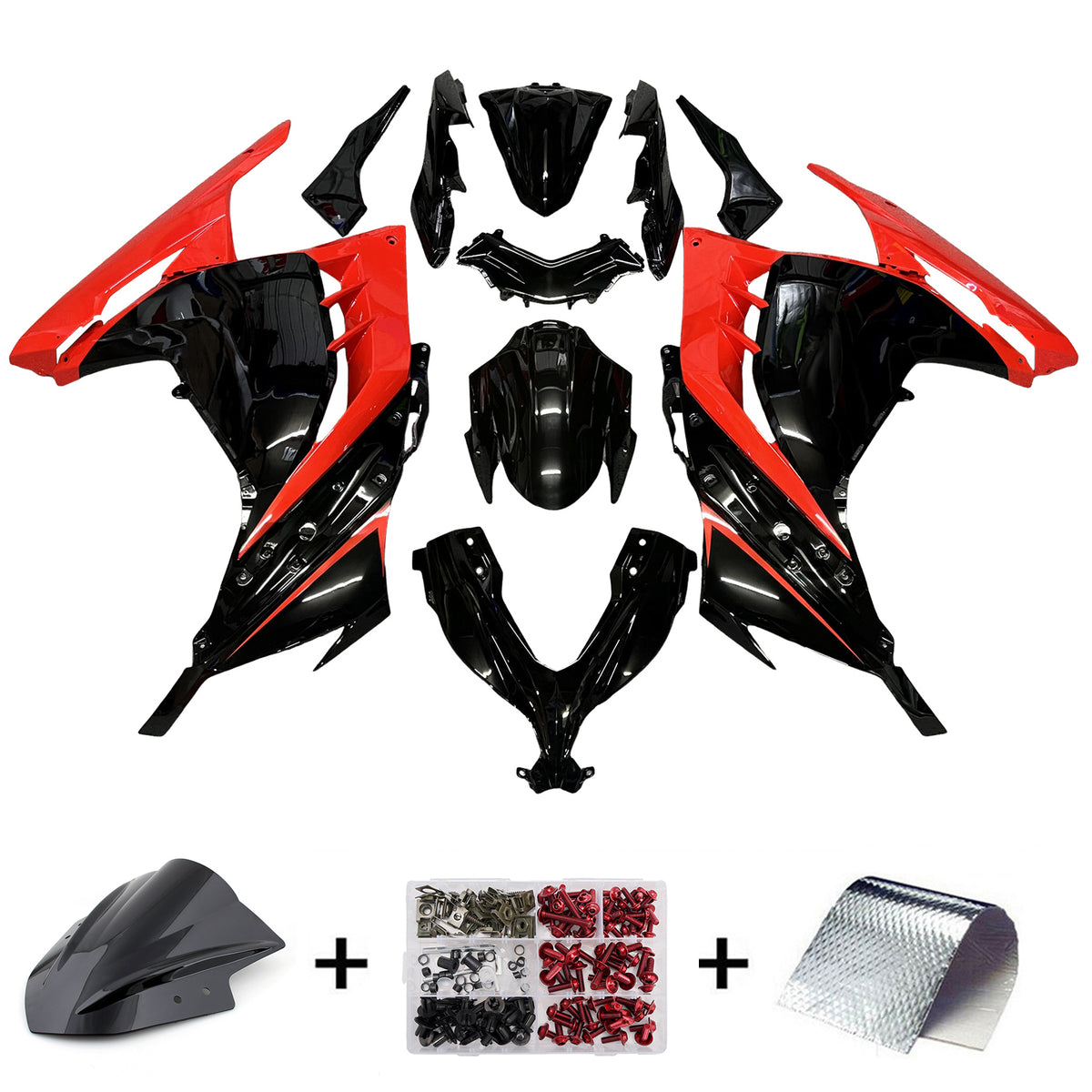 Kit carena Amotopart 2013-2024 Kawasaki EX300 Ninja300 nero rosso