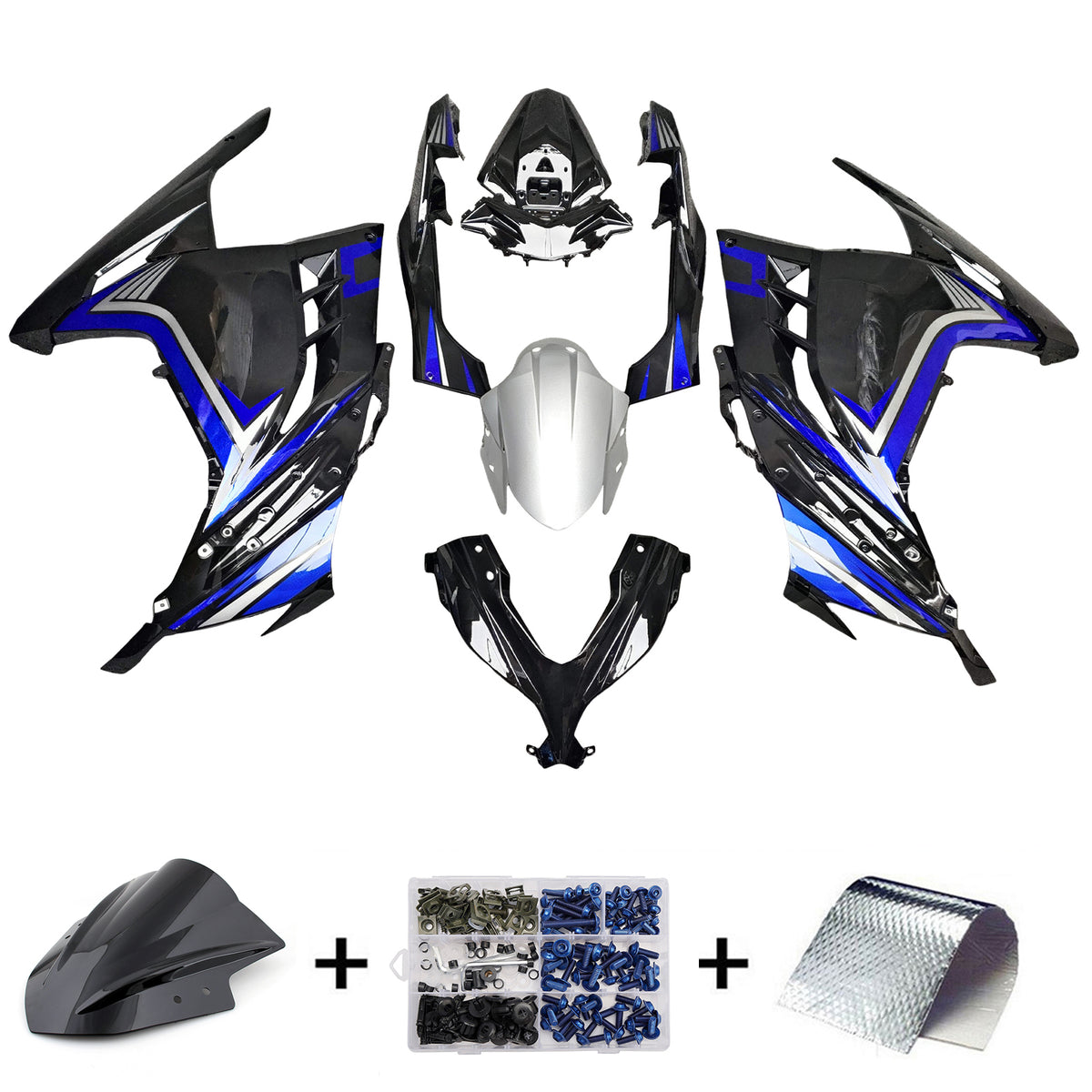 Amotopart 2013-2024 Kawasaki EX300 Ninja300 Black Blue Silver Fairing Kit