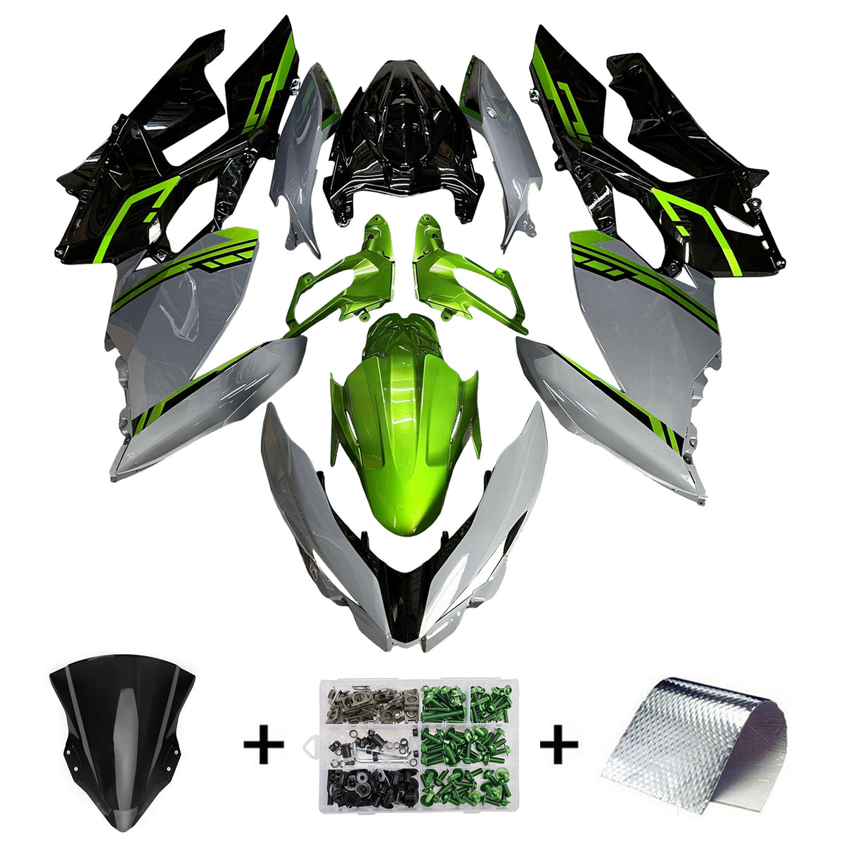 Amotopart 2018-2024 Kawasaki EX400 Ninja400 Green Gray Black Fairing Kit
