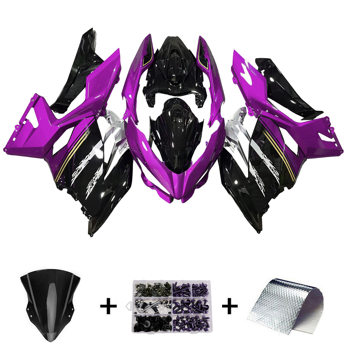 Amotopart 2018-2024 Kawasaki EX400 Ninja400 Purple Black White Fairing Kit