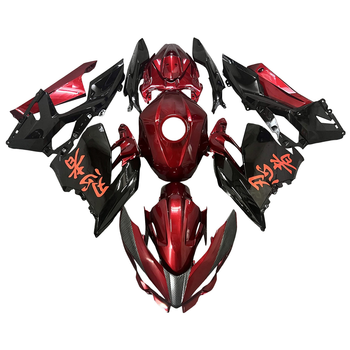 Amotopart 2018-2024 Kawasaki EX400 Ninja400 Red Black Carbon Fiber Pattern Fairing Kit
