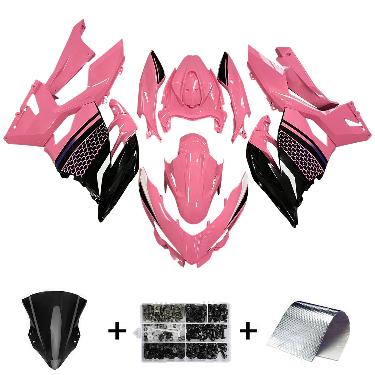 Amotopart 2018-2024 Kawasaki EX400 Ninja400 Kit de carenado negro rosa
