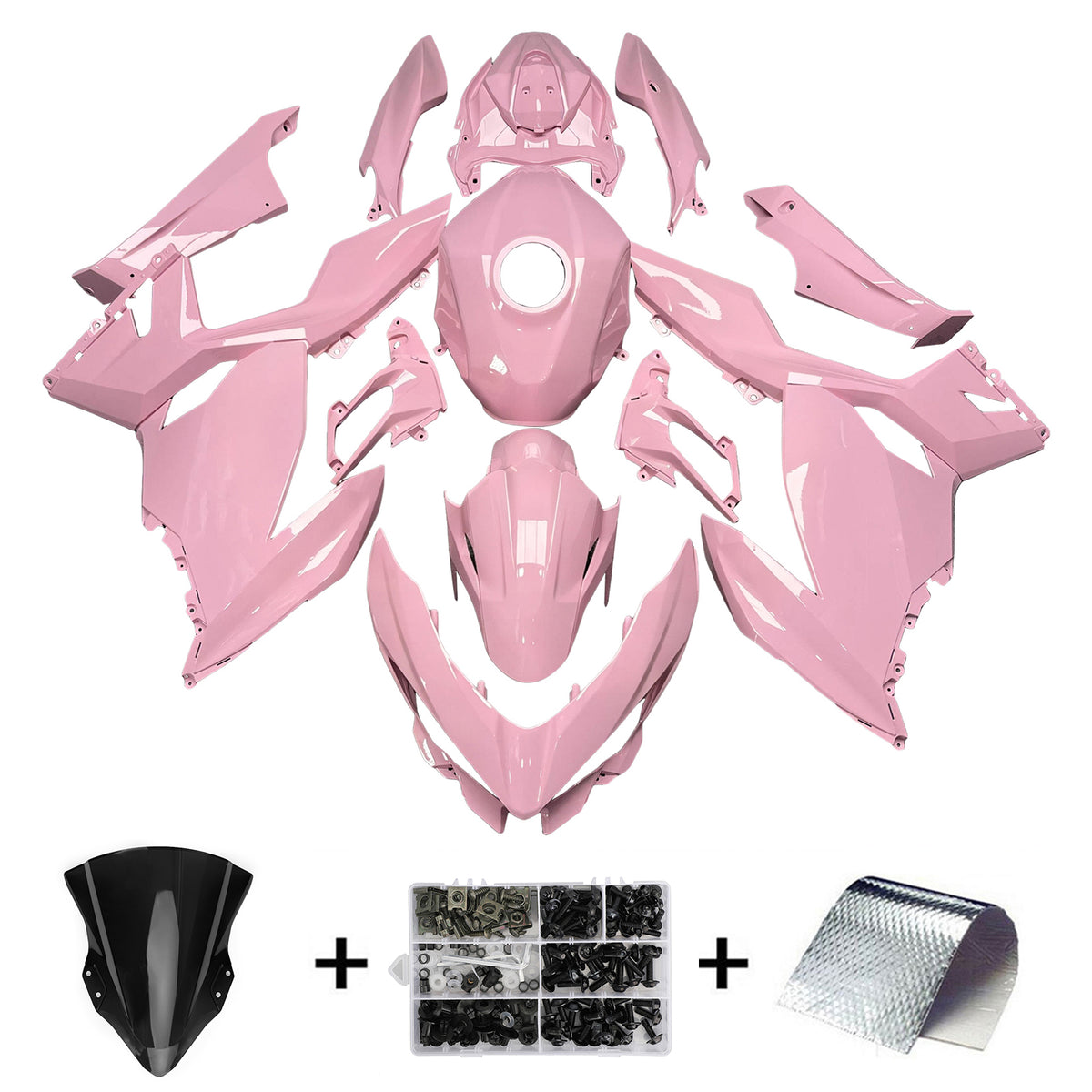 Amotopart 2018-2024 Kawasaki EX400 Ninja400 Pink Fairing Kit