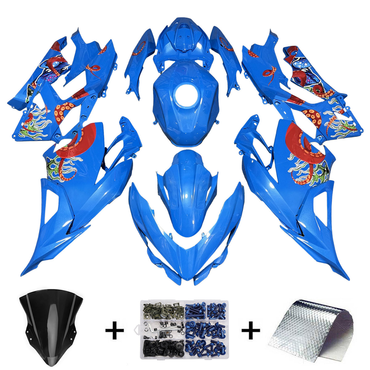 Amotopart 2018-2024 Kawasaki EX400 Ninja400 Blue Red White Fairing Kit