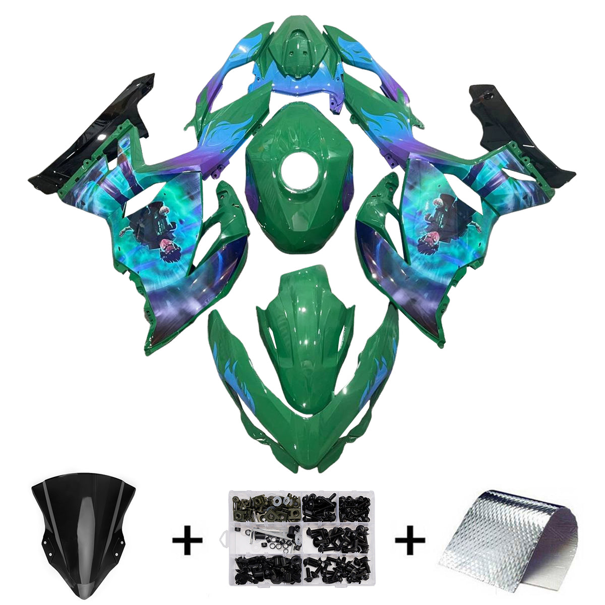 Amotopart 2018-2024 Kawasaki EX400 Ninja400 Grøn Blå Lilla Fairing Kit