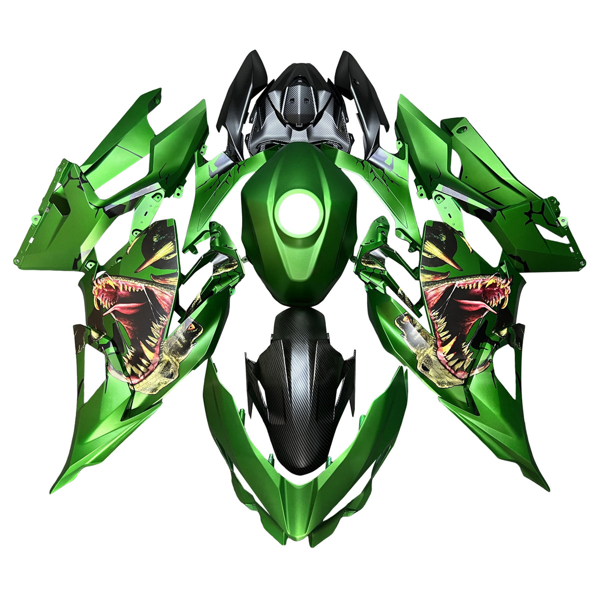 Amotopart 2018-2024 Kawasaki EX400 Ninja400 Kit de carénage vert noir