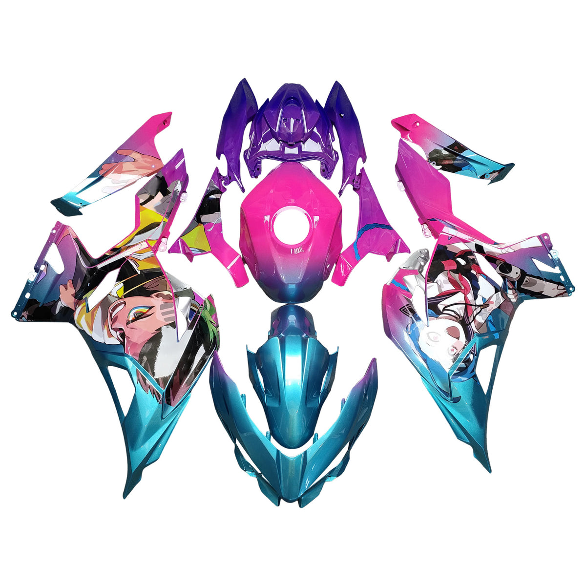 Amotopart 2018-2024 Kawasaki EX400 Ninja400 Pink Purple Teal Fairing Kit