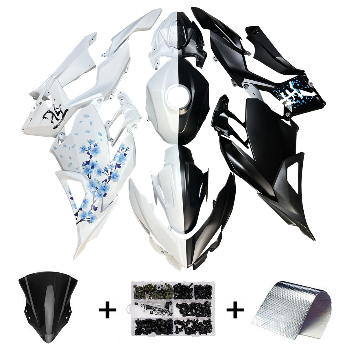 Amotopart 2018–2024 Kawasaki EX400 Ninja400 Weiß Schwarz Blau Verkleidungsset