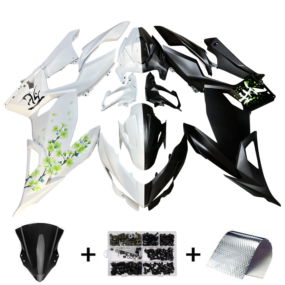 Amotopart 2018-2024 Kawasaki EX400 Ninja400 White Black Green Fairing Kit