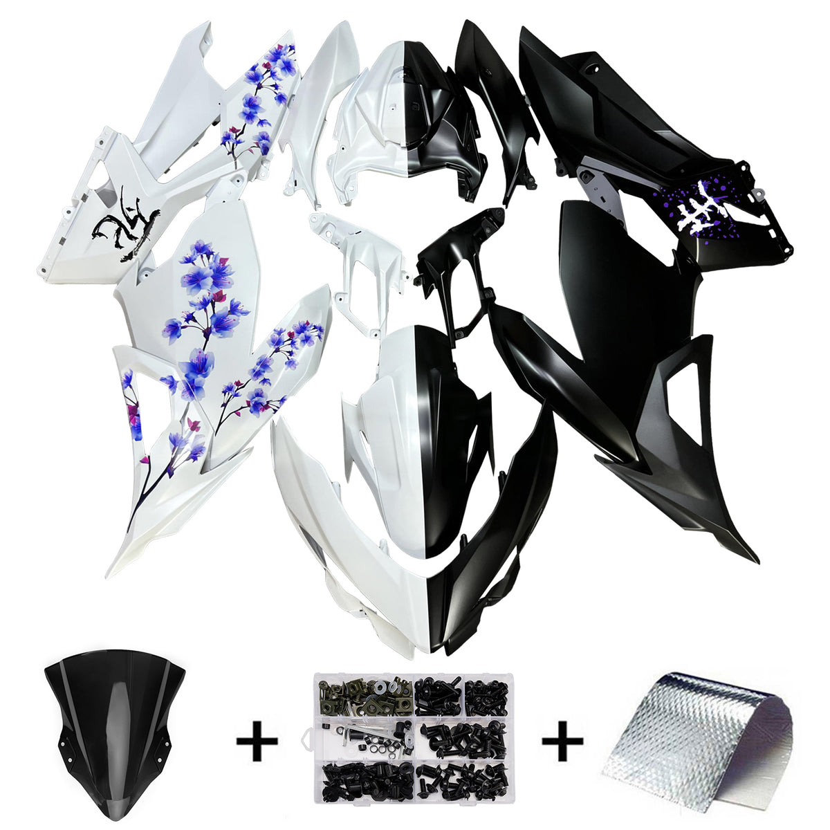 Amotopart 2018-2024 Kawasaki EX400 Ninja400 White Black Purple Fairing Kit