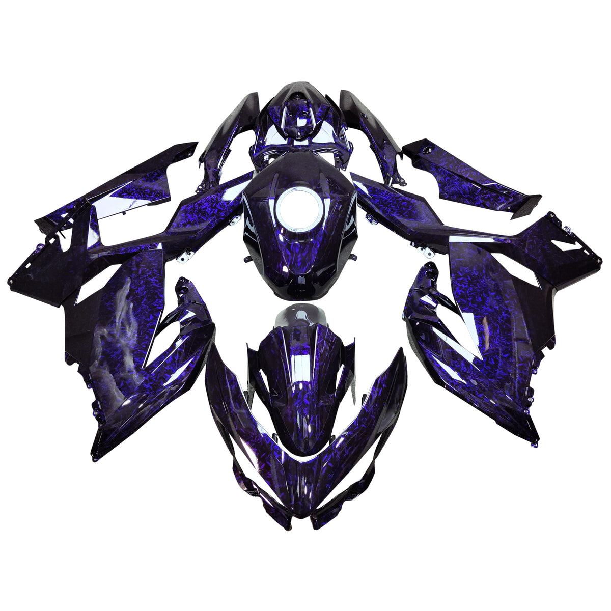 Amotopart 2018-2024 Kawasaki EX400 Ninja400 Purple Black Forged Carbon Fiber Pattern Fairing Kit