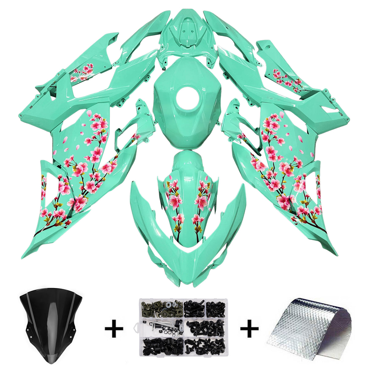 Amotopart 2018-2024 Kawasaki EX400 Ninja400 Mint Green Pink White Fairing Kit