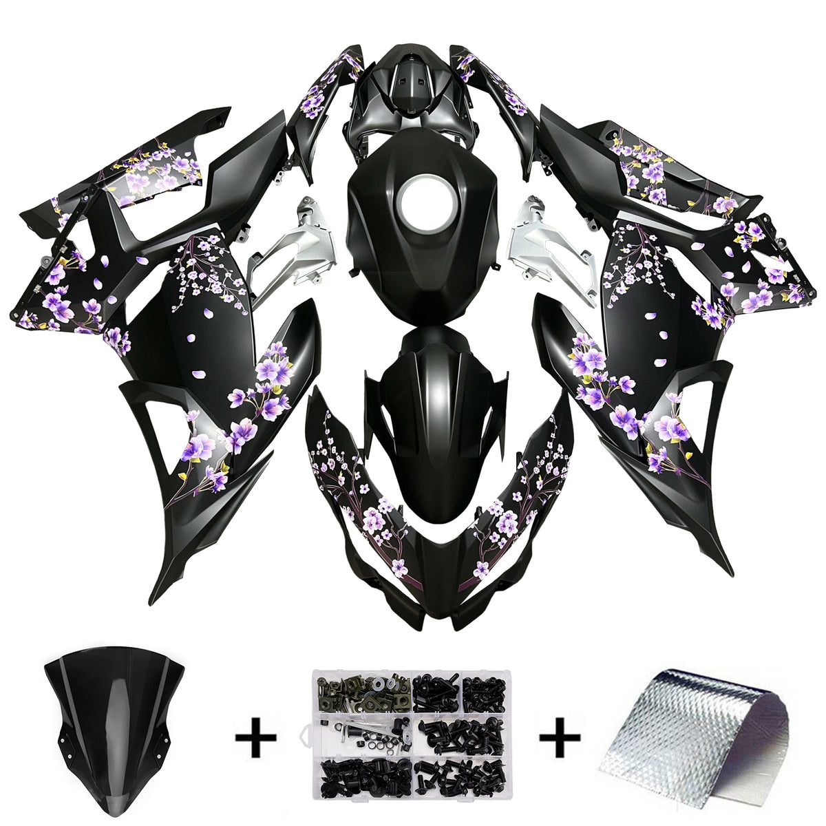 Amotopart 2018-2024 Kawasaki EX400 Ninja400 Black Purple White Fairing Kit