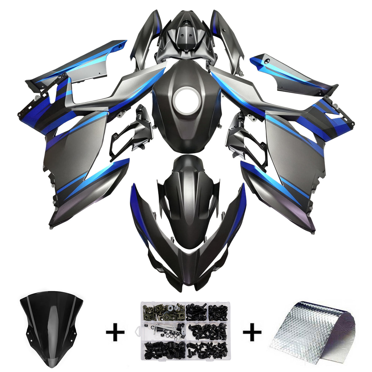 Amotopart 2018-2024 Kawasaki EX400 Ninja400 Grå Sort Blå Fairing Kit