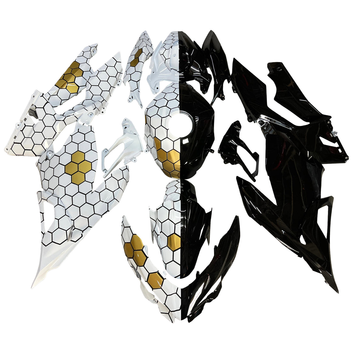 Amotopart 2018-2024 Kawasaki EX400 Ninja400 White Black Gold Fairing Kit