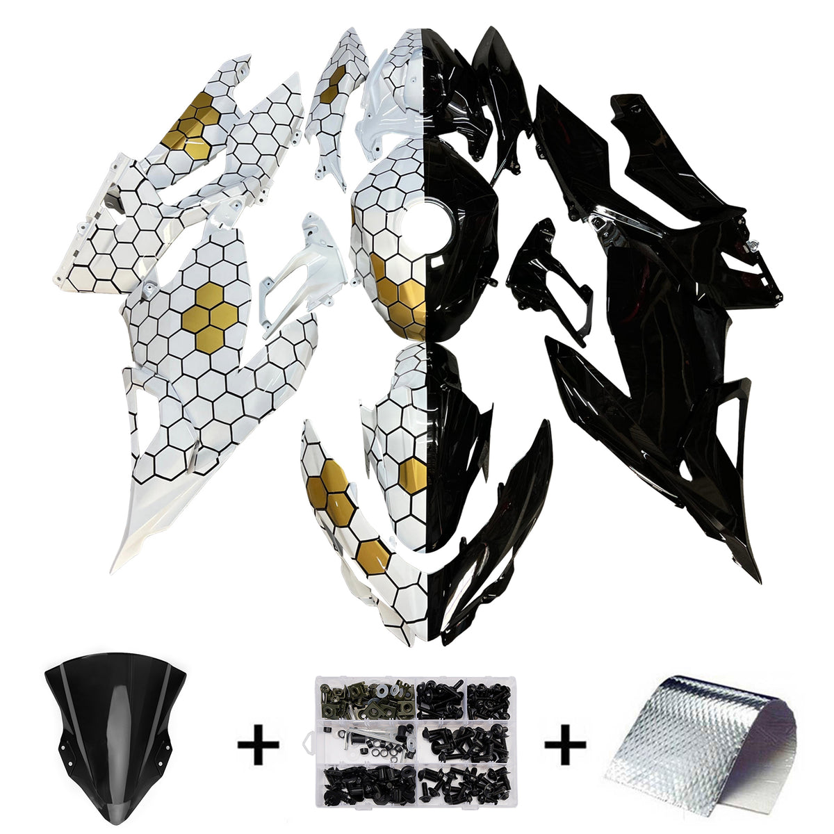 Amotopart 2018-2024 Kawasaki EX400 Ninja400 White Black Gold Fairing Kit