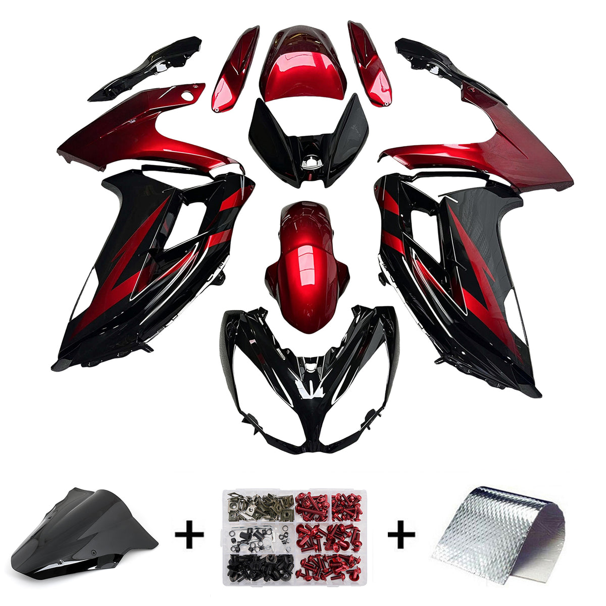 Amotopart 2012–2016 Kawasaki ER-6F Ninja650 Rot Schwarz Verkleidungsset