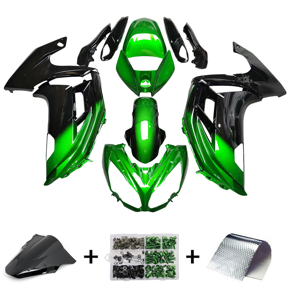 Amotopart 2012-2016 Kawasaki ER-6F Ninja650 Green Black Fairing Kit