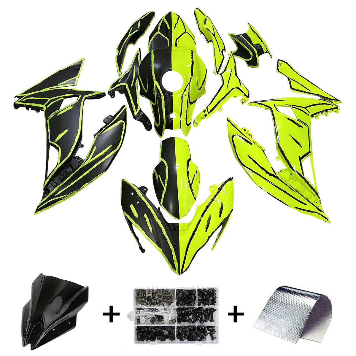 Amotopart 2017-2019 Kawasaki ER-6F Ninja650R Neon Yellow Black Fairing Kit