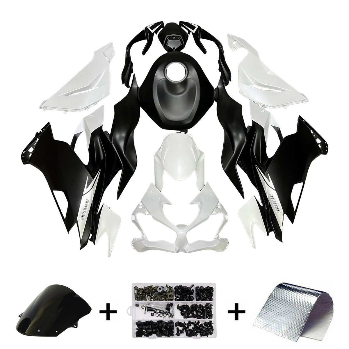 Amotopart 2019-2023 Kawasaki ZX6R Black White Fairing Kit