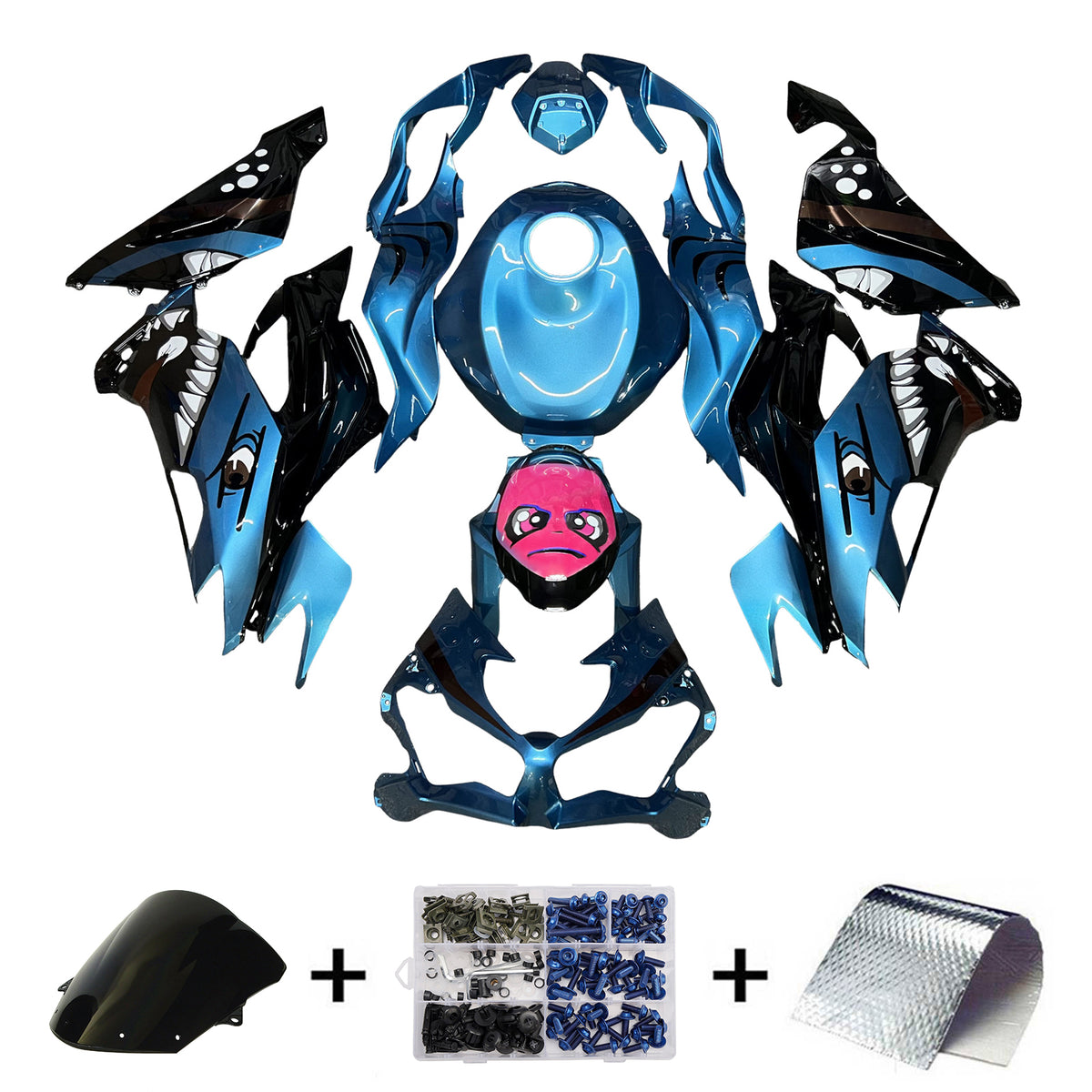Amotopart 2019-2023 Kawasaki ZX6R Blue Black Pink Fairing Kit