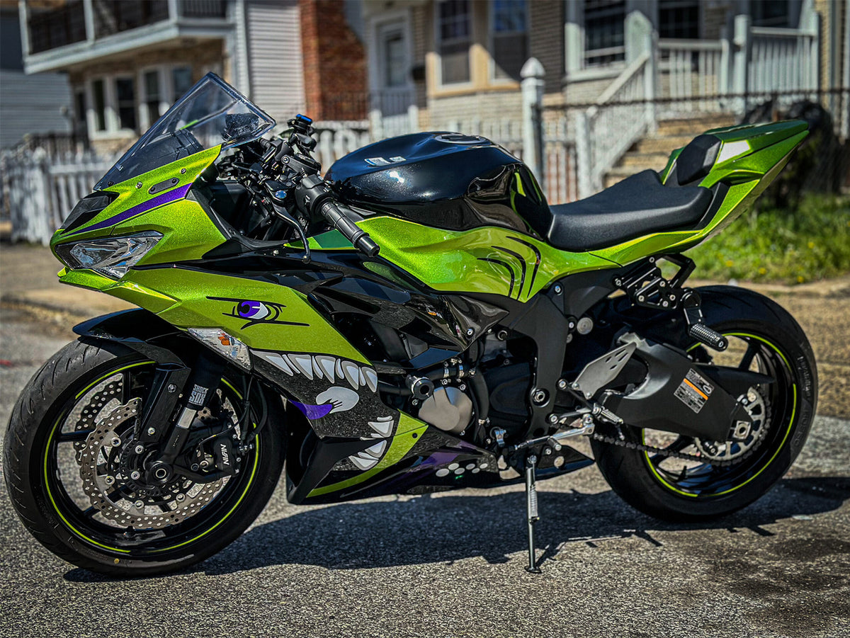 Amotopart 2019-2023 Kawasaki ZX6R Grøn Sort Lilla Fairing Kit