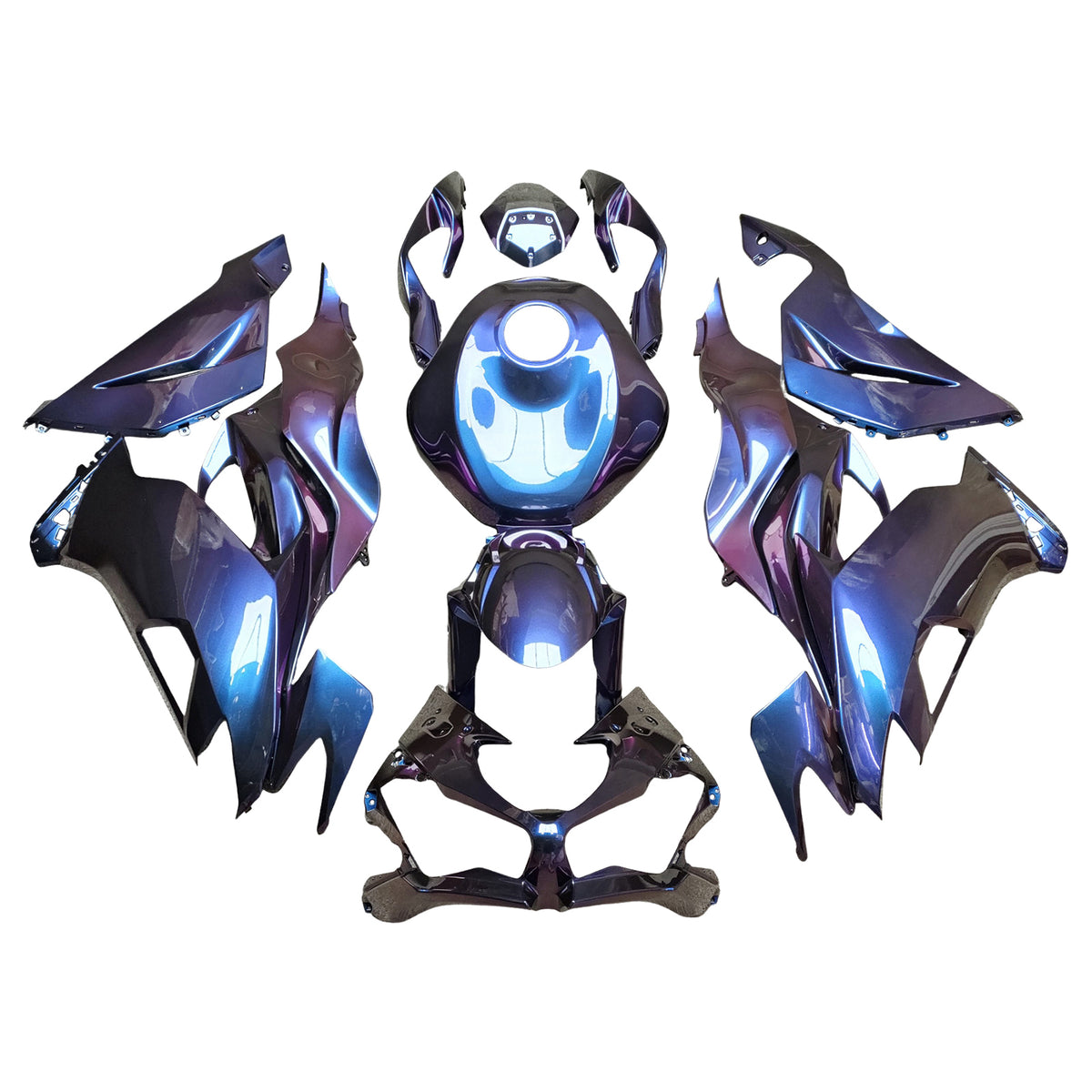 Amotopart 2019-2023 Kawasaki ZX6R Blue Purple Black Chameleon Fairing Kit