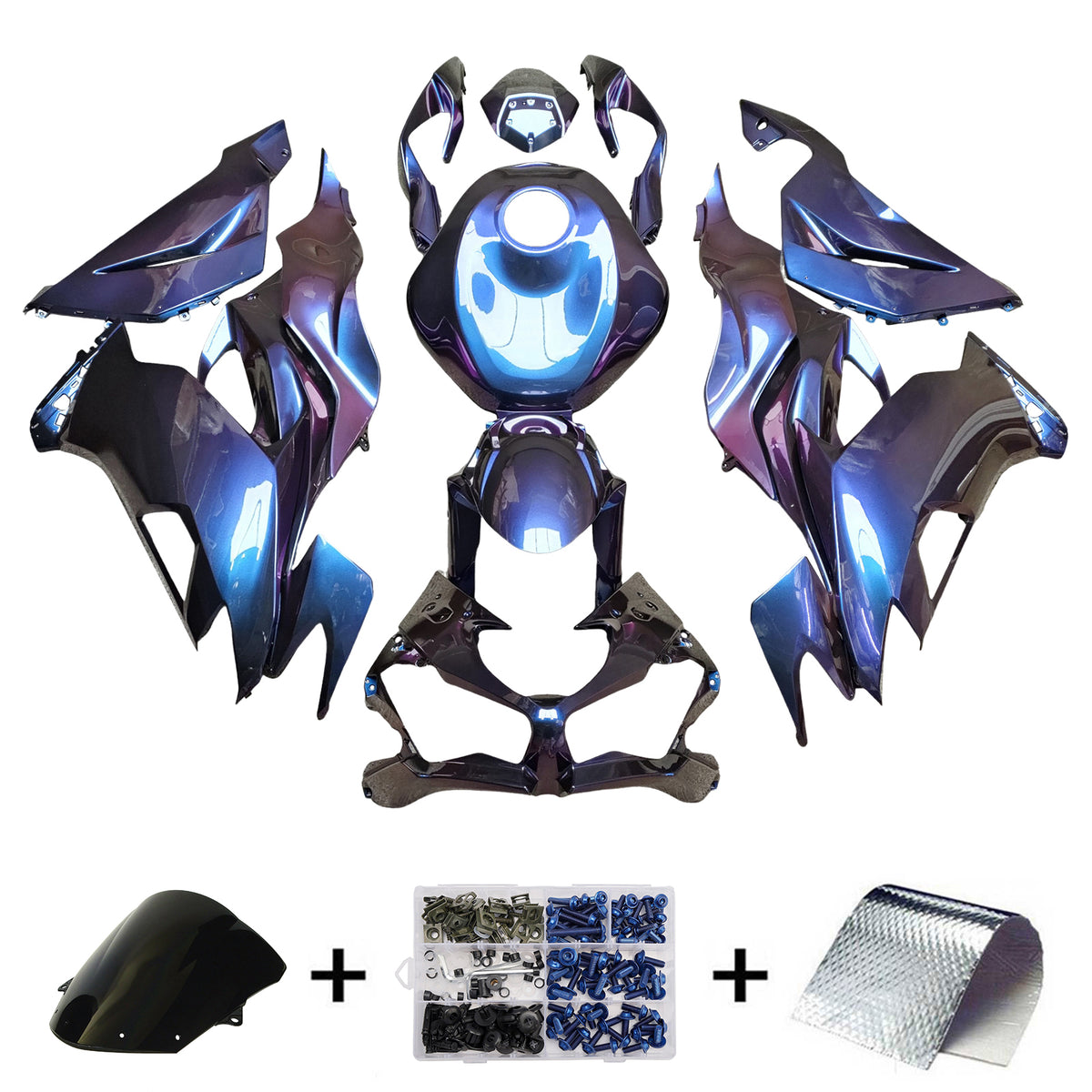 Amotopart 2019-2023 Kawasaki ZX6R Blue Purple Black Chameleon Fairing Kit