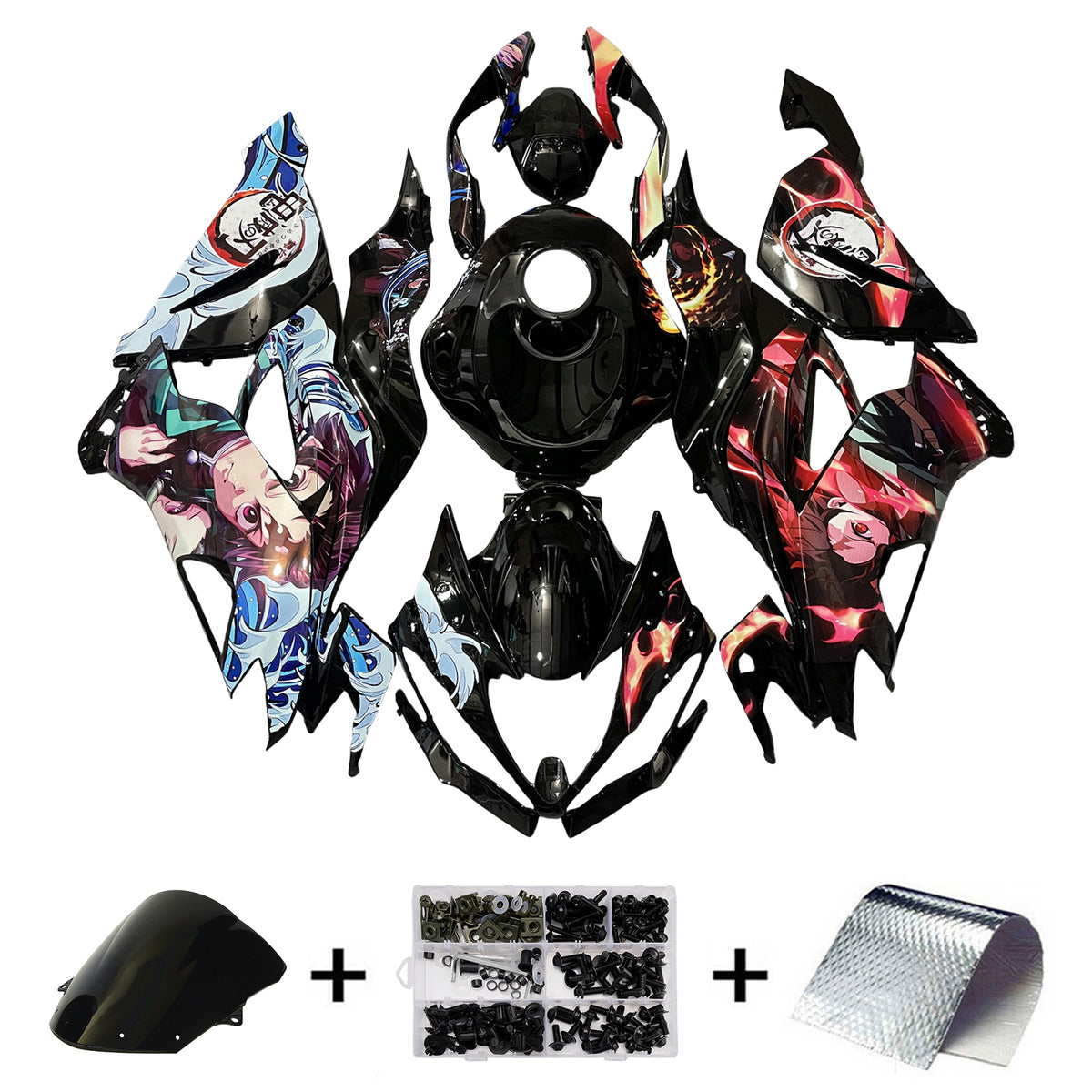 Amotopart 2019-2023 Kawasaki ZX6R Black Blue Red Fairing Kit