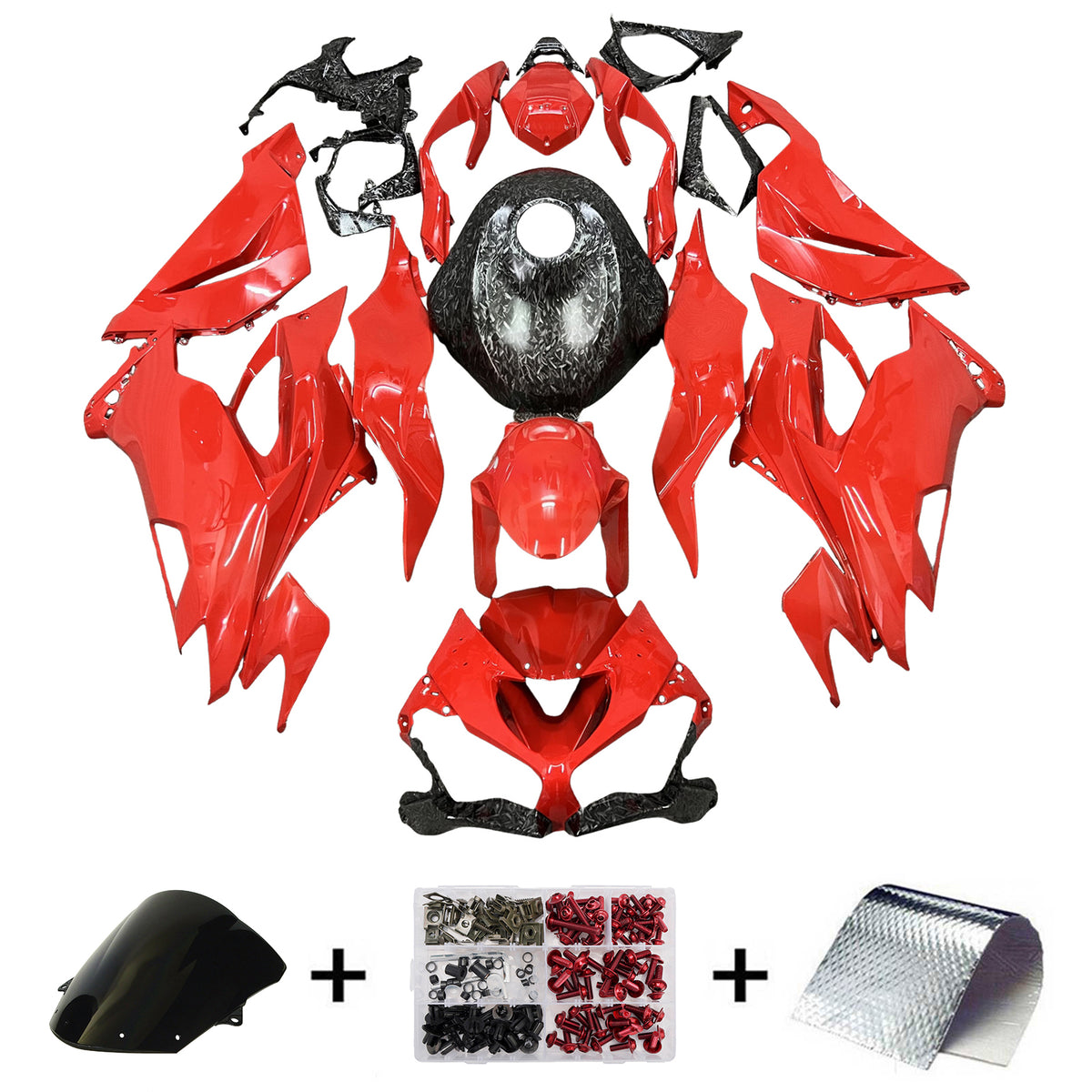 Amotopart 2019-2023 Kawasaki ZX6R Kit carena modello in fibra di carbonio forgiata rosso nero