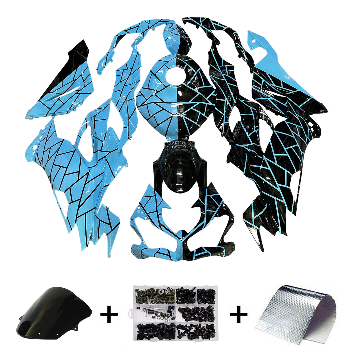 Amotopart 2019-2023 Kawasaki ZX6R Blue Black Fairing Kit