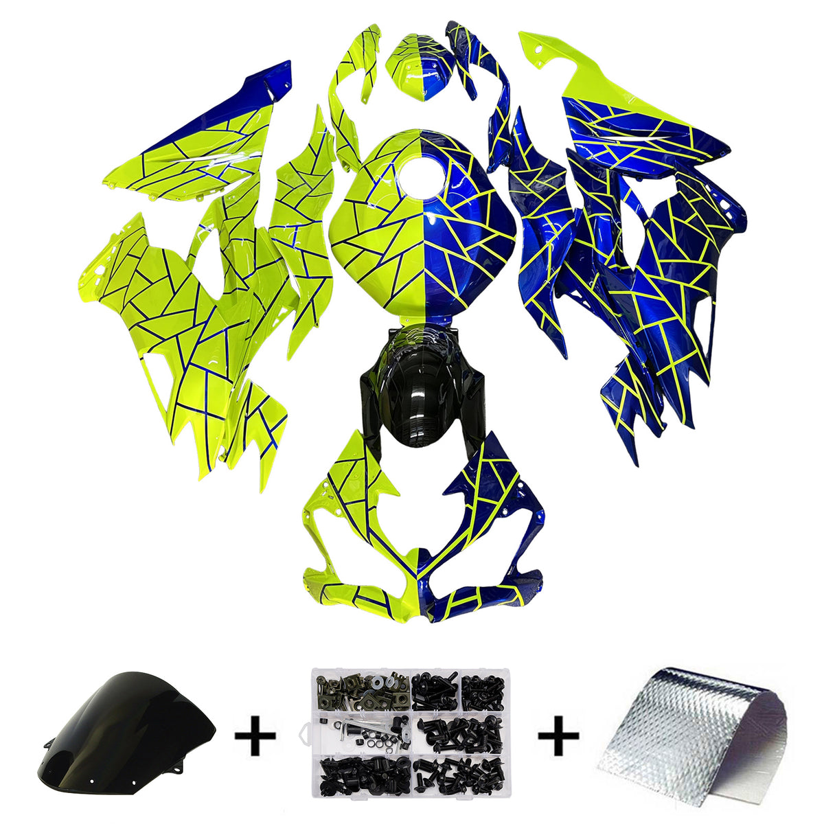 Amotopart 2019-2023 Kawasaki ZX6R Neon Yellow Blue Black Fairing Kit