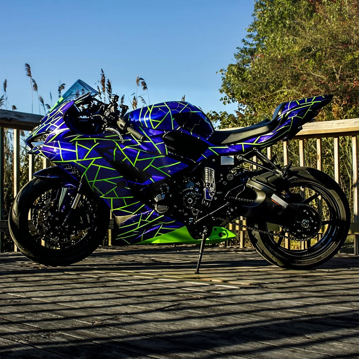Amotopart 2019-2023 Kawasaki ZX6R Neon Yellow Blue Black Fairing Kit