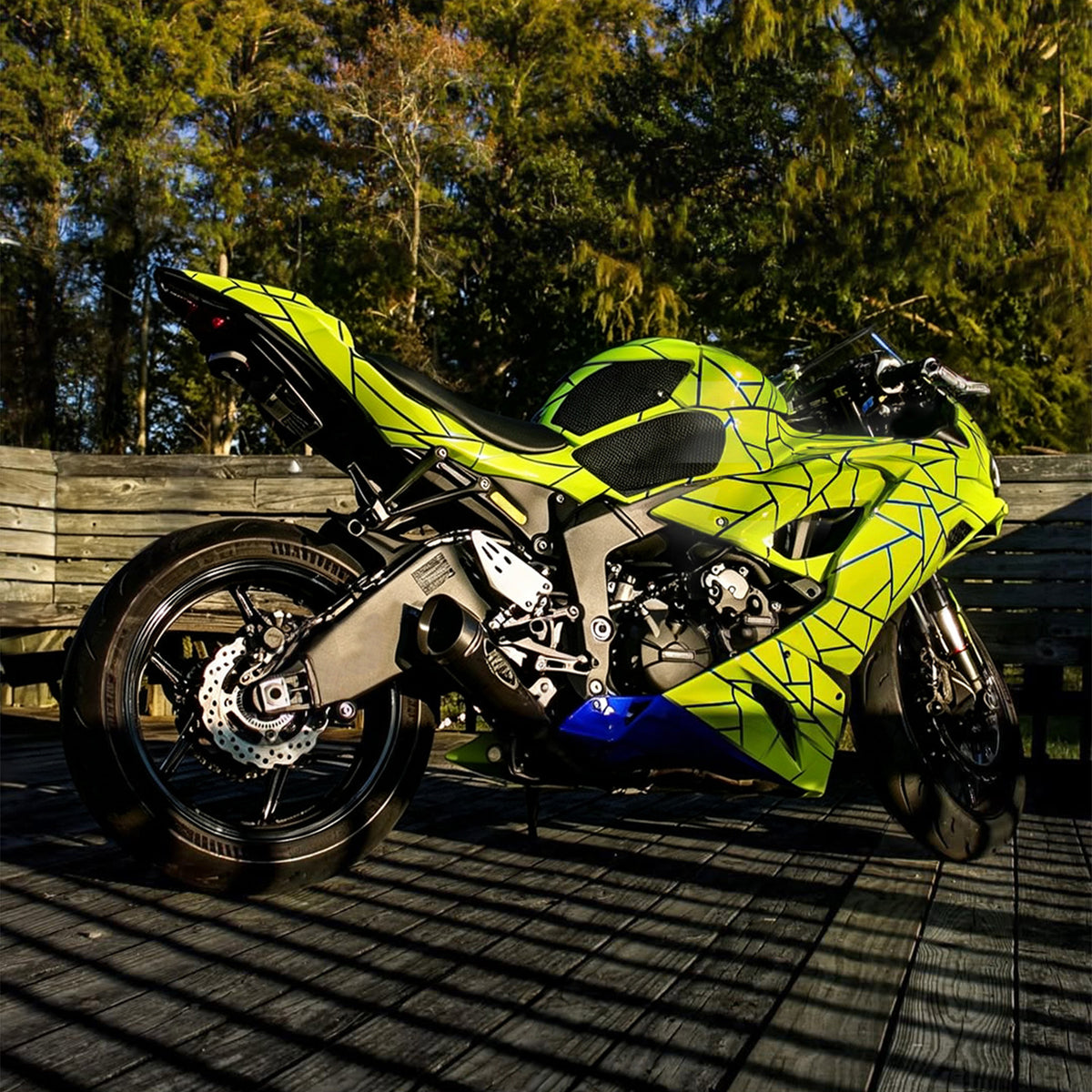 Amotopart 2019-2023 Kawasaki ZX6R Neon Yellow Blue Black Fairing Kit