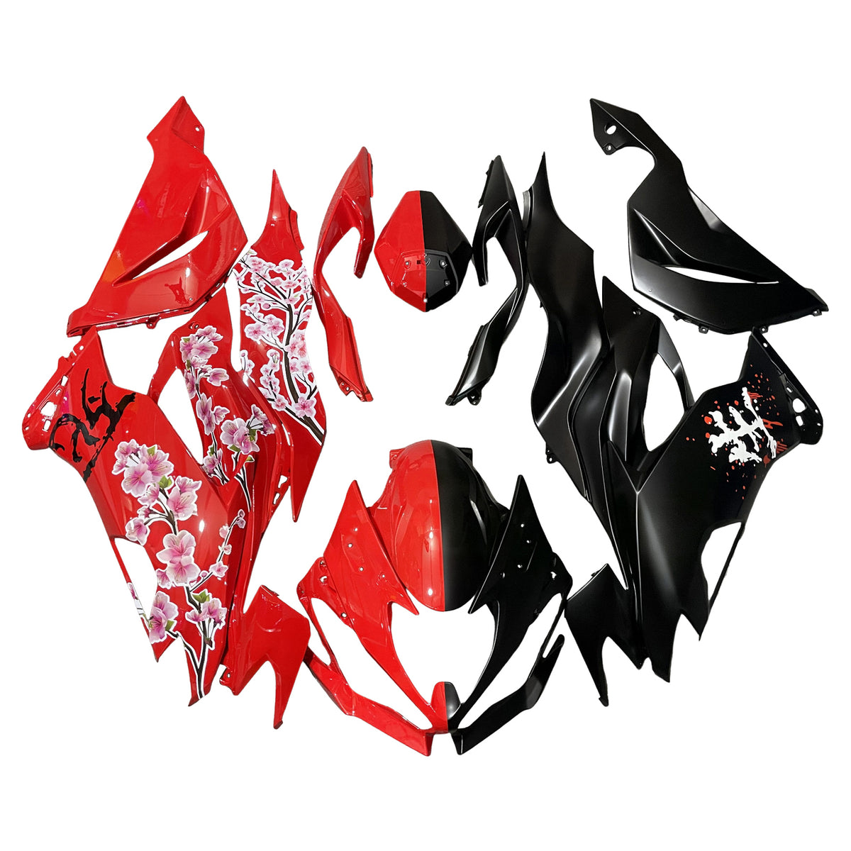 Amotopart 2019–2023 Kawasaki ZX6R Rot Schwarz Weiß Verkleidungsset