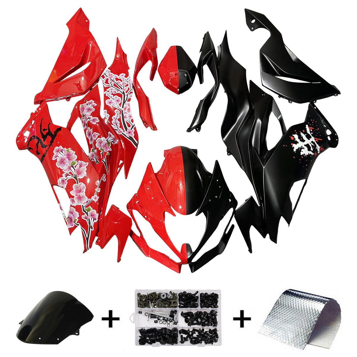 Amotopart 2019–2023 Kawasaki ZX6R Rot Schwarz Weiß Verkleidungsset