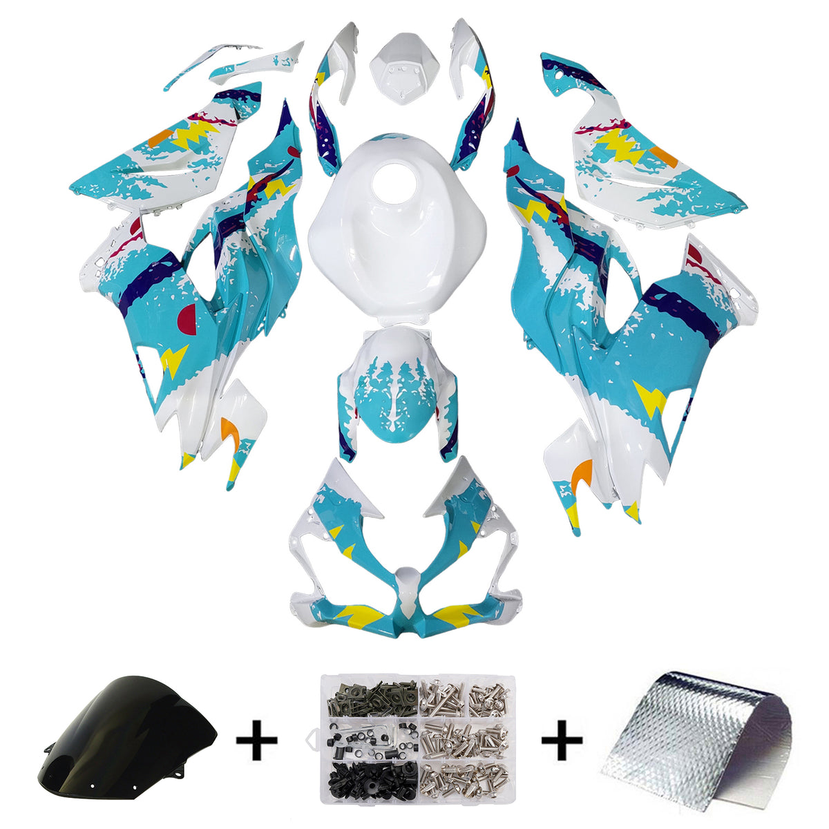 Amotopart 2019-2023 Kawasaki ZX6R White Teal Purple Fairing Kit