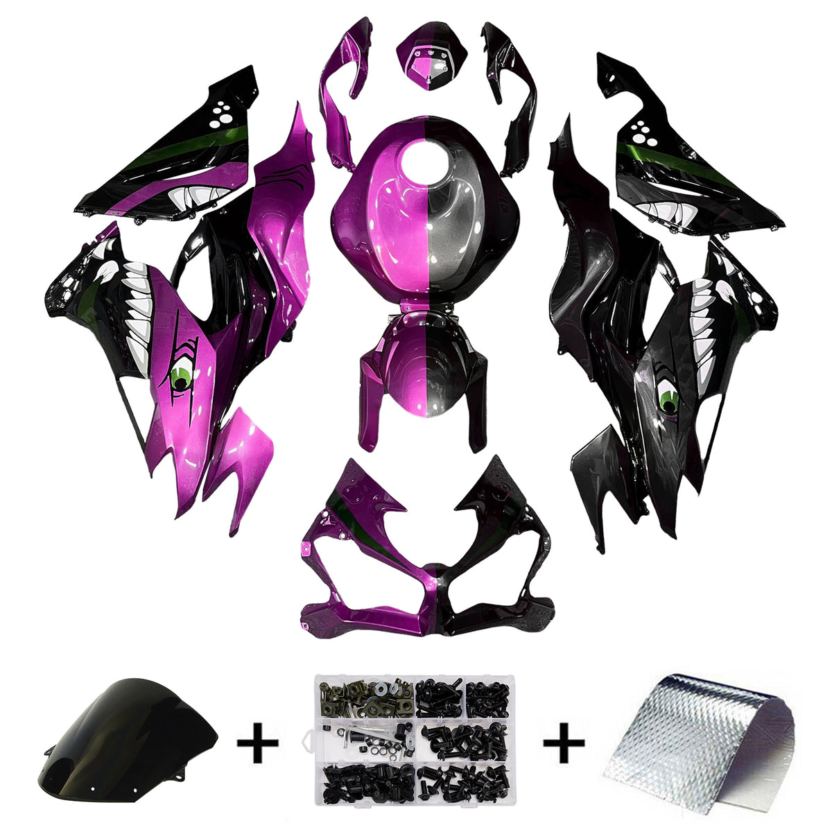 Amotopart 2019-2023 Kawasaki ZX6R Purple Black Green Sada kapotáže